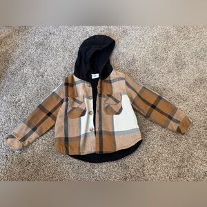 Plaid Hooded Kids Jacket - Tan and Black